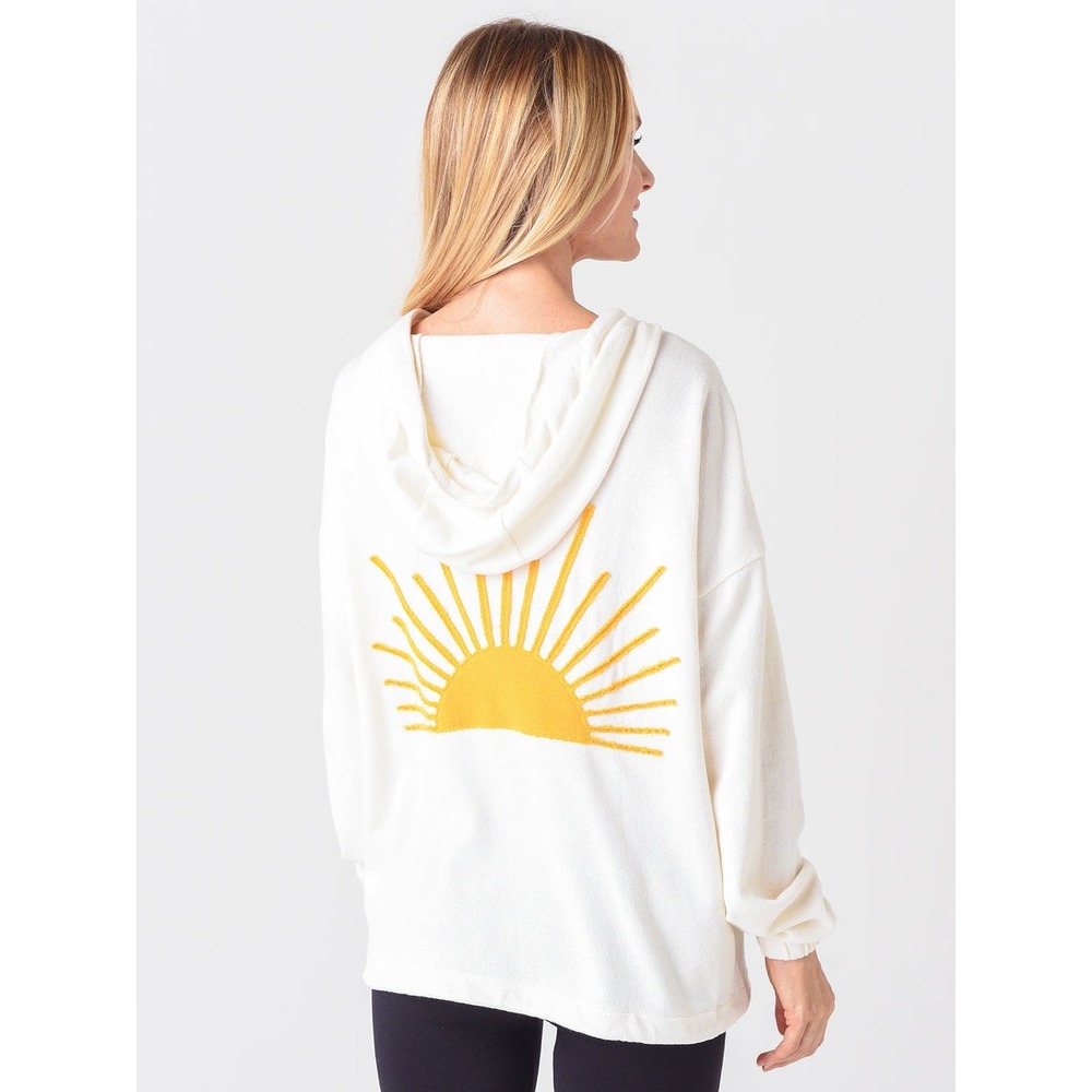 Faherty Daybreak Sunray Hoodie Morning Mist White Yellow Stripe Graphic XS